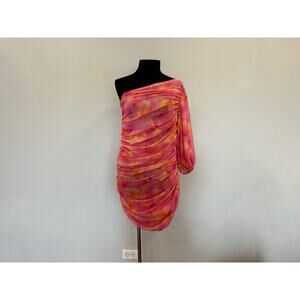 Tach Free People Rosa Pink Orange Multicolor One Sleeve Mini Dress Small S NEW